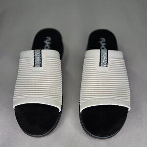 NWT Ryka Women's Epic Slide Wedge Sandals - White Alyssum Knit Fabric